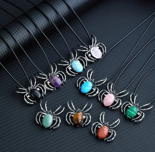 Natural Stone Spider Necklace/Brooch